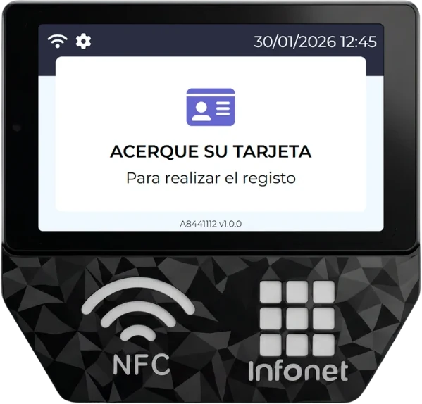 Terminal RecLog de Infonet con lector NFC: «Acerque su tarjeta para realizar el registro»